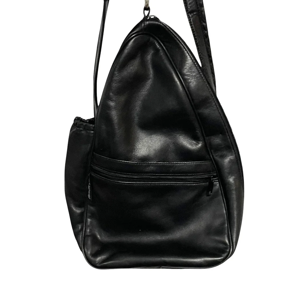 Norm Thompson Black Leather Sling Backpack Teardrop Travel Bag Mens Womens